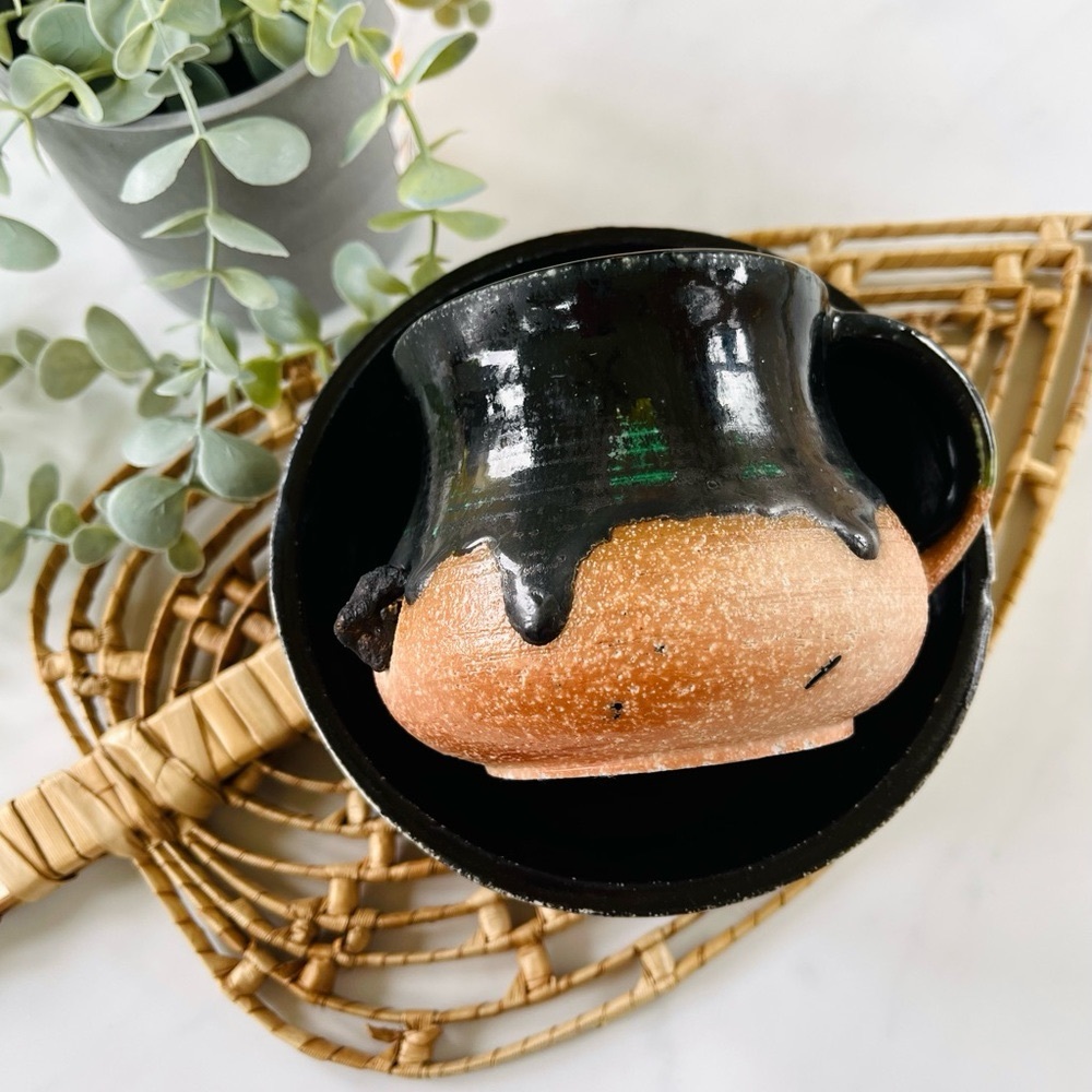 Vintage Studio Pottery Stoneware Bowl and Mug Set Black Tone